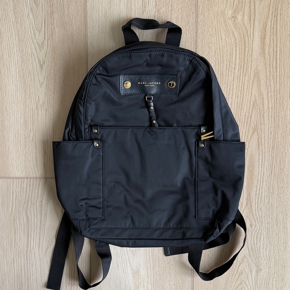 Marc Jacobs Black Nylon Backpack with Gold-Tone Accents